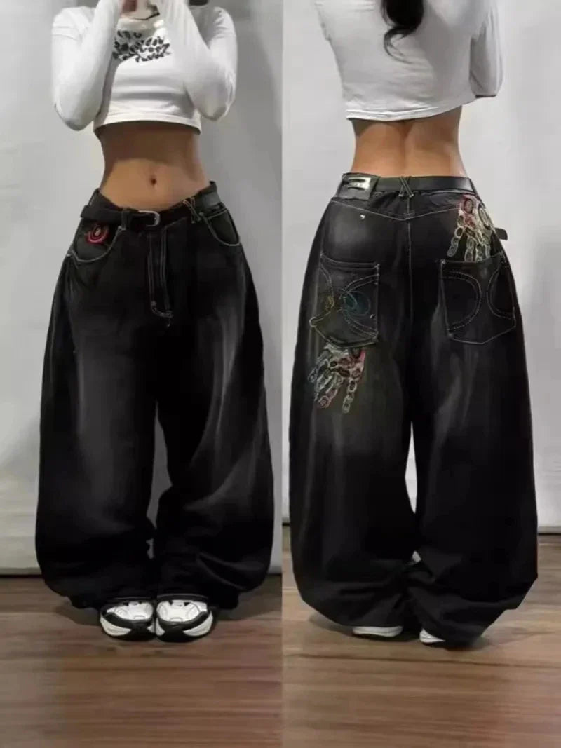 Trend Washing Heavy Industry Loose Jeans Street Y2K Hip-hop Oversized Wide-leg Pants Unisex Mopping Jeans