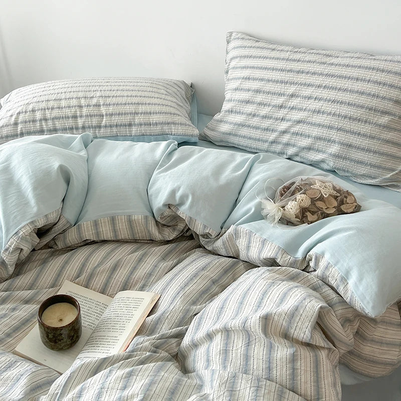 Washed Super Soft Duvet Cover Set with Bed Sheet Skin-friendly Bedding Set Hygroscopic Breathable Quilt Cover