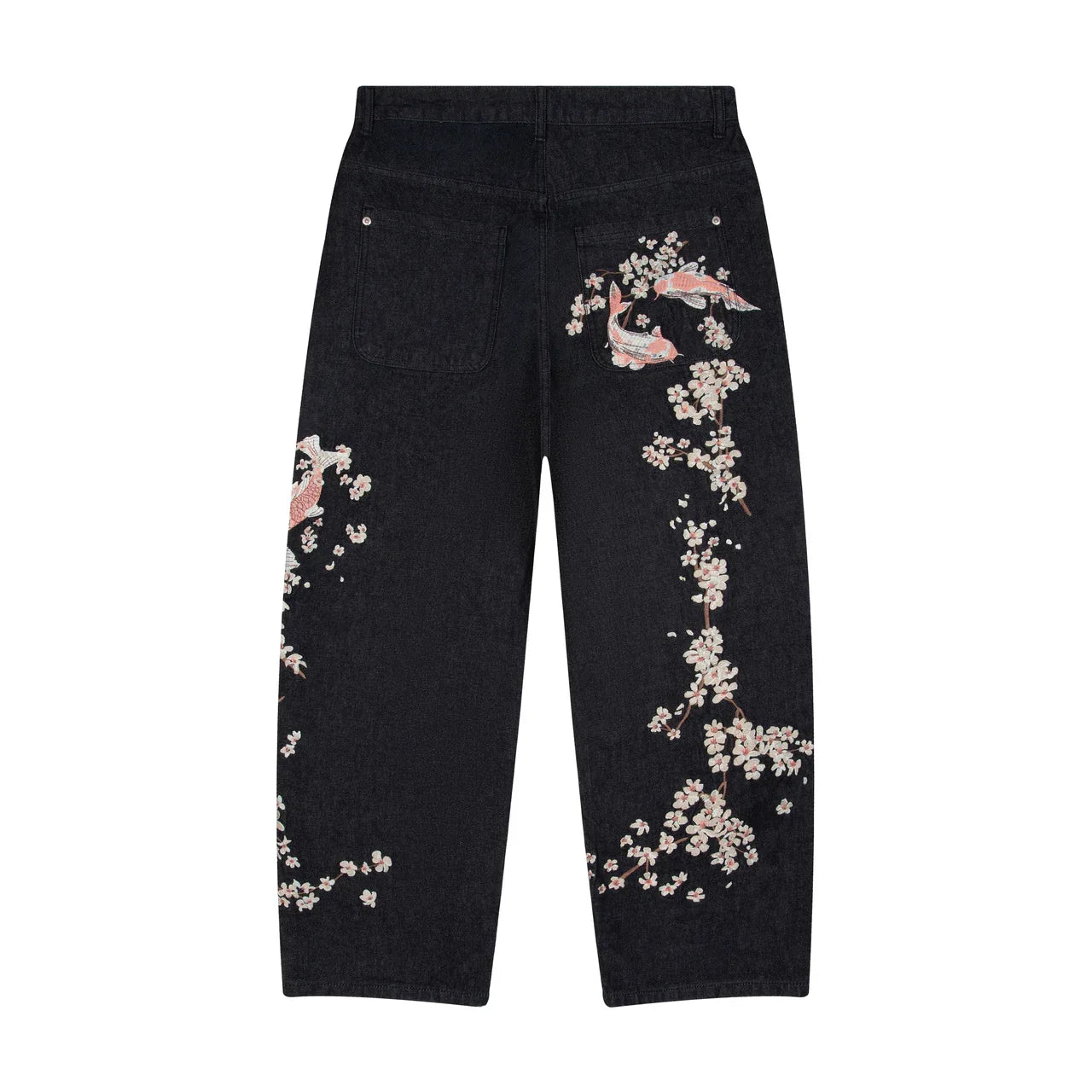 Harajuku Flower Embroidery Baggy washed jeans Y2K Vintage 2000s streetwear American Gothic Pants wide leg pants
