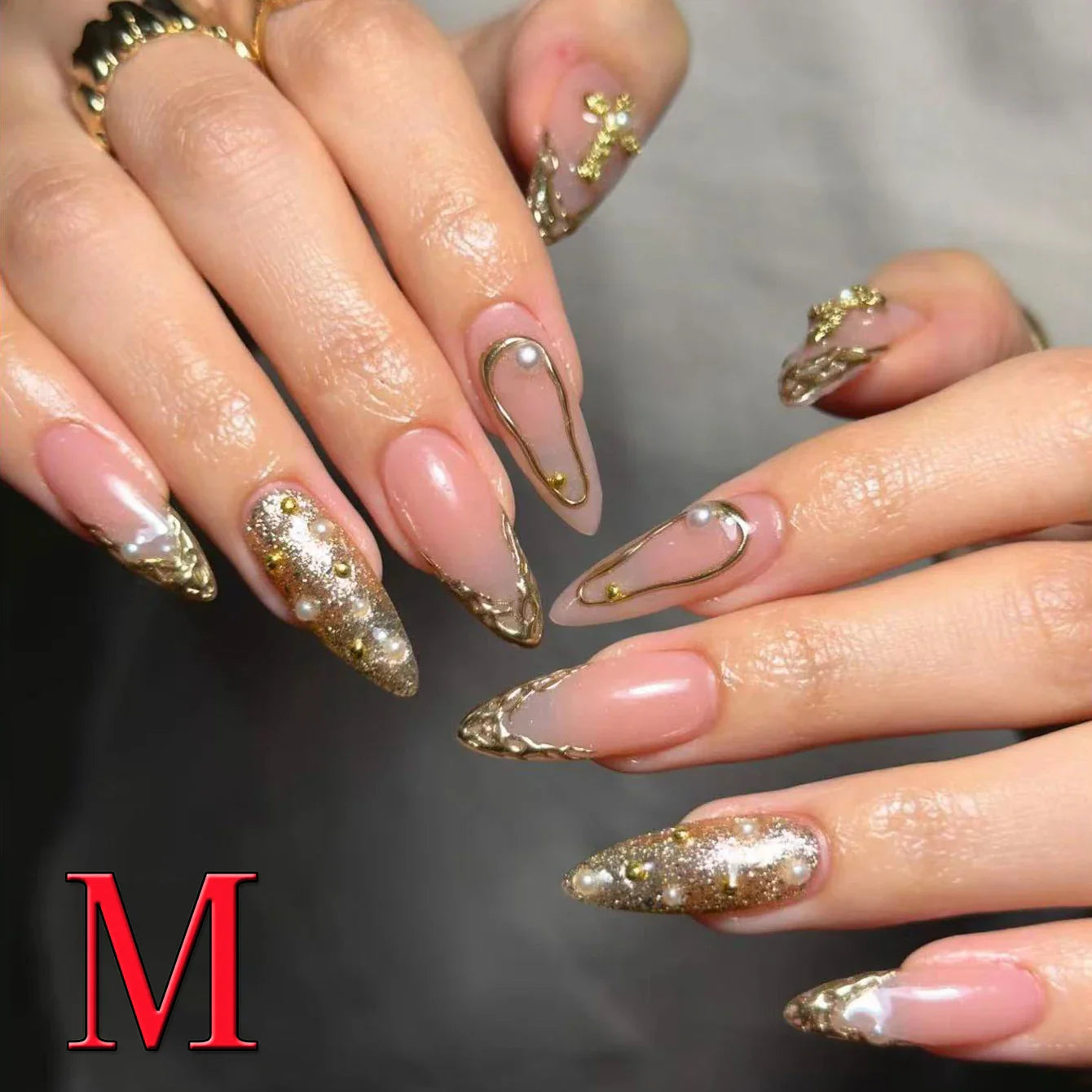 10PCS Diamond French Pointed Nail Short Square Nail Nude Fake Nail With Gold Glitter Diamond Nail Leopard Print Fake Nail