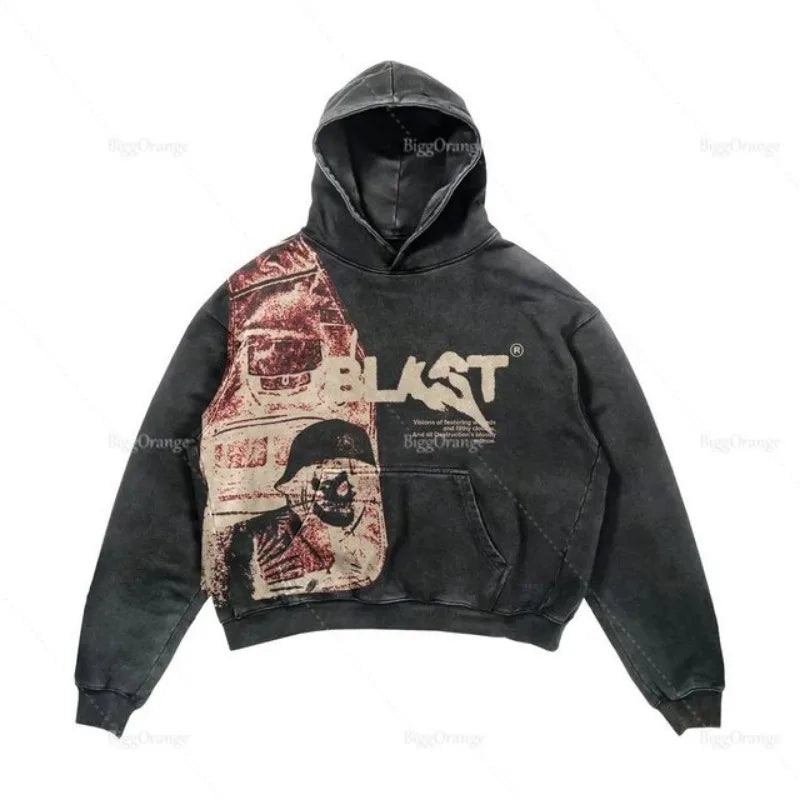 Punk Wind Ninja Printed Long-sleeved Hoodies Couples Hip-hop Street Y2k Street Loose Oversized Hoodies Harajuku Goth Top