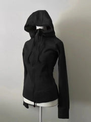 Y2k Retro Grey Wool Vintage Hooded Sweatshirt Cardigan Ladies Spring