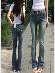 Gothic Buddha Head Jeans Y2K Clothes Hip Hop Pocket Embroidery Vintage Blue Baggy Jeans Low Waist Wide Leg Trousers