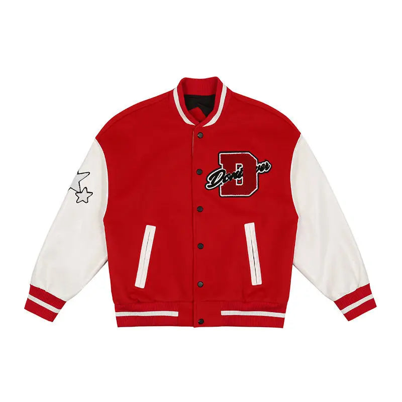 American Letter Flocking Baseball Uniform Jacket Y2K Retro Vintage Lovers Motorcycle