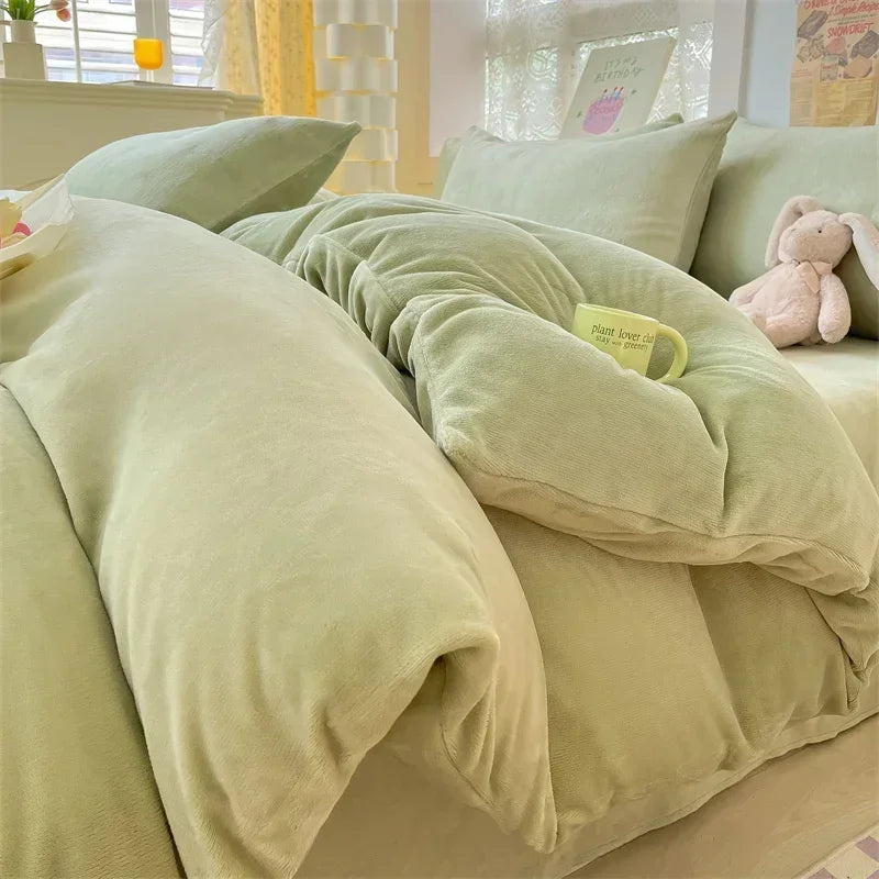 Simple Milk Fleece Warm Duvet Cover Set 220x240 Soft Fluffy Queen Bedding Set Plush Warmth Blanket Cover Sets Cozy