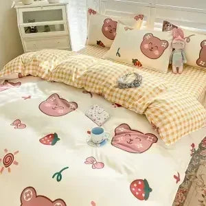 Pink Light Blue Checkered Striped Duvet Cover with Multiple Patterns 200X230cm Soft Duvet Cover Suitable