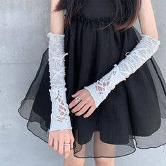 Lolita Gloves Ballet Style White Lace Sleeves Thin Sunscreen Spicy Y2K Girl Strap Gloves