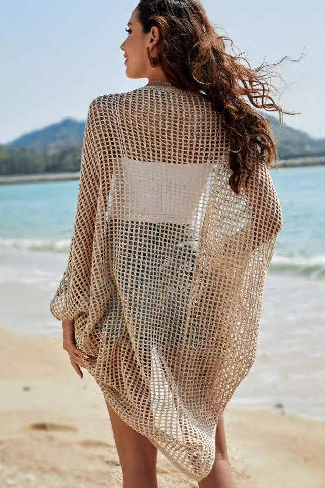 Openwork Open Front Longline Cover Up Crochet Knit Cardigan Sweater