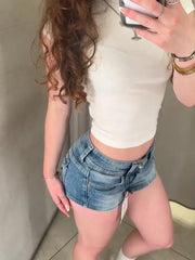 Y2k Zipper Denim Mini Shorts
