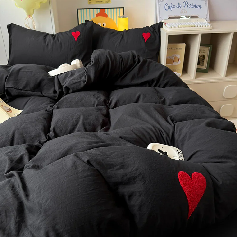 Korean Solid Color Bedding Set Adults Kids Twin Full Queen Size Soft Bed Flat Sheet Duvet Cover Set Pillowcases Simple Bed Linen