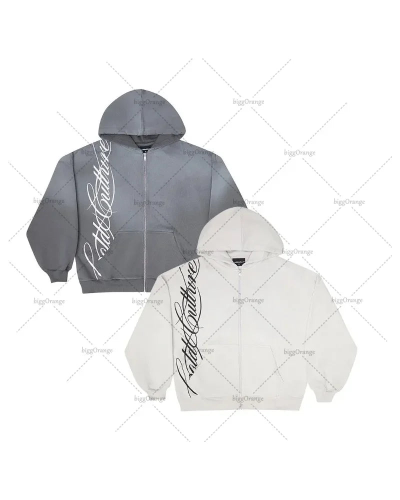 Y2k High Street Trend White Oversized Letter Print Loose Retro Harajuku Casual Hip Hop Pullover Hoodie Sweatshirt