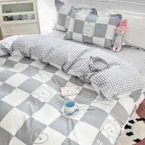 Pink Light Blue Checkered Striped Duvet Cover with Multiple Patterns 200X230cm Soft Duvet Cover Suitable