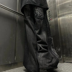 Y2K Baggy Jeans vintage Splicing embroidery Pattern jeans Hip Hop Gothic Streetwear Casual wide leg jeans
