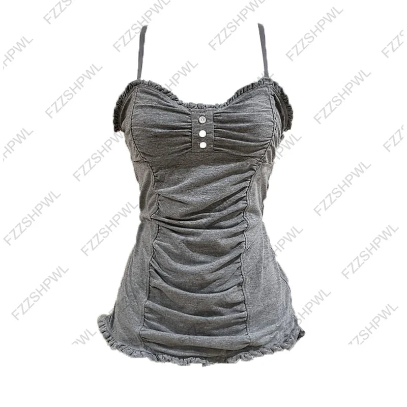 Y2k Tank Top Harajuku Solid color Punk Crop top Streetwear Rock Goth Vest Unique Hiphop Sleeveless Top Retro Casual