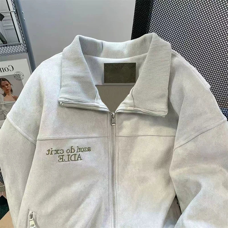 Letter Embroidery Baseball Jacket Y2K American Loose Streetwear Casual Coats Bf Plush Thick Warm Zipper Outerwear