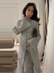 Elegant Top Skirt Sets Chinese Buckle Full Sleeve Long Coat A-line Maxi Skirts Set Lady Suits