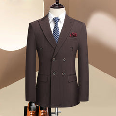 Wedding suit 3 Piece Striped wine red groom suit High-end business suit set Double-breasted dress