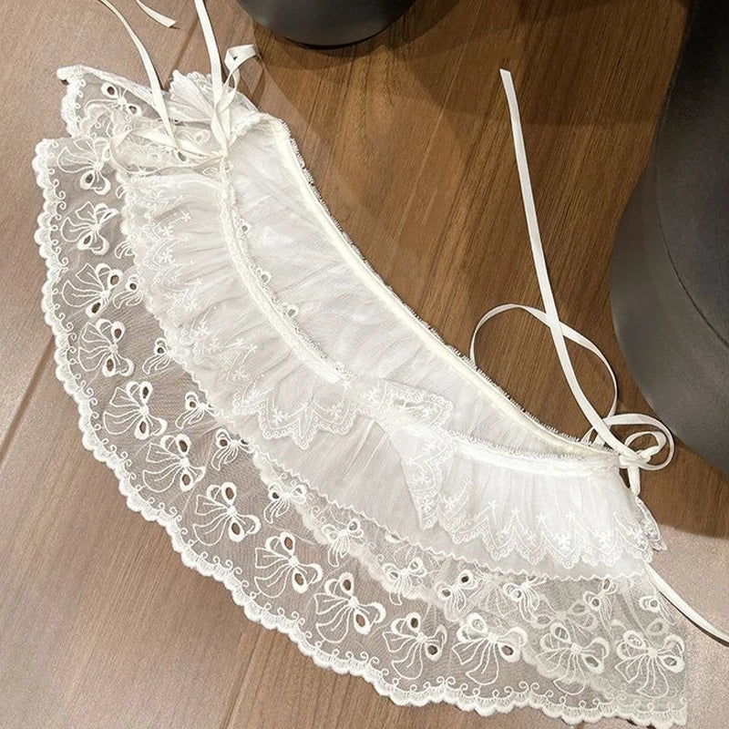 Korean Lace Irregular Skirt Curtain White Flowers Lace Mesh Halfbody Skirt Bottoms Jeans Decorative Hemline