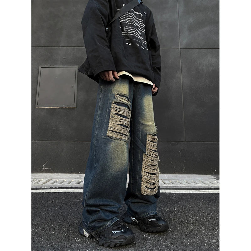 Jeans Ripped Baggy Denim Pants High-Quality Straight-Leg Jeans Street Mop Trousers Loose Fit