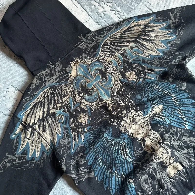 Gothic Oversized Letter Printed Zipper Hoodie Sweater Y2K Harajuku Rock Casual Couple Sweatshirt Streetwear