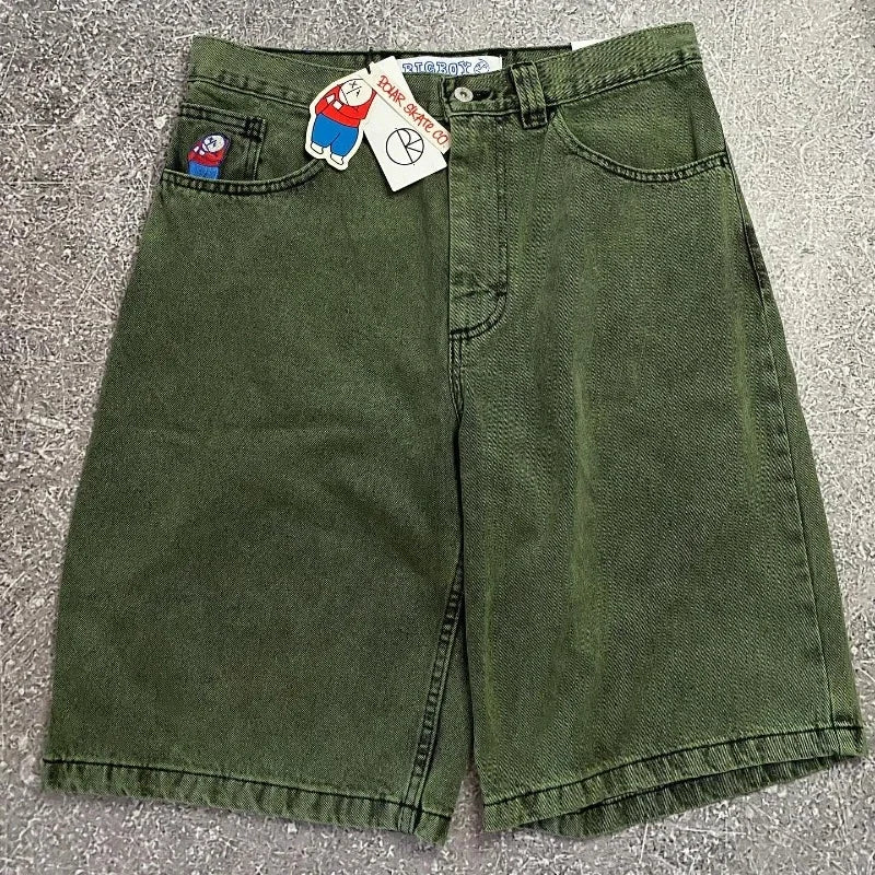 Big Boy Baggy Shorts Harajuku Hip Hop Cartoon Graphic Embroider Retro Denim Shorts Y2k Gym Basketball Shorts Clothing