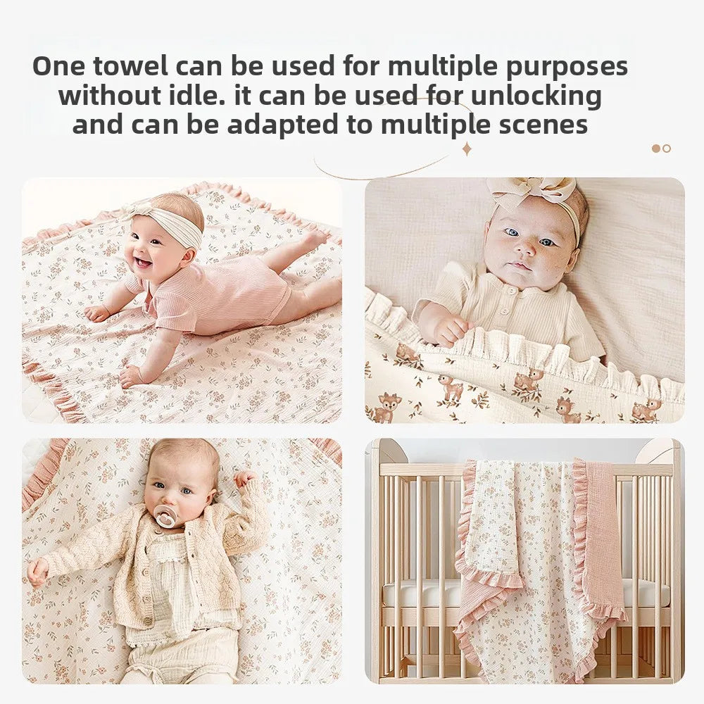 Ruffle Baby Blanket Cotton Swaddle Newborn Wrap Flower Muslin Receive Blankets Stroller Cover