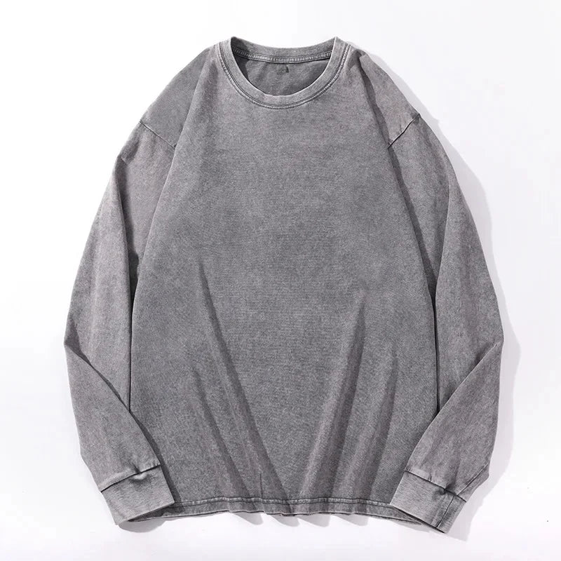 Distressed Long Sleeve Cotton T-Shirt