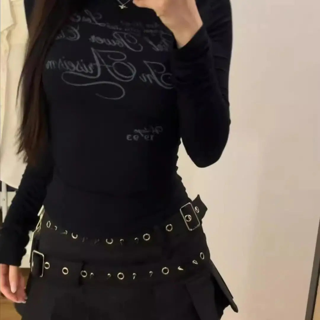 design double belt pleated skirt