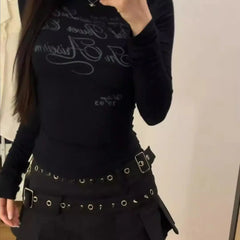 design double belt pleated skirt