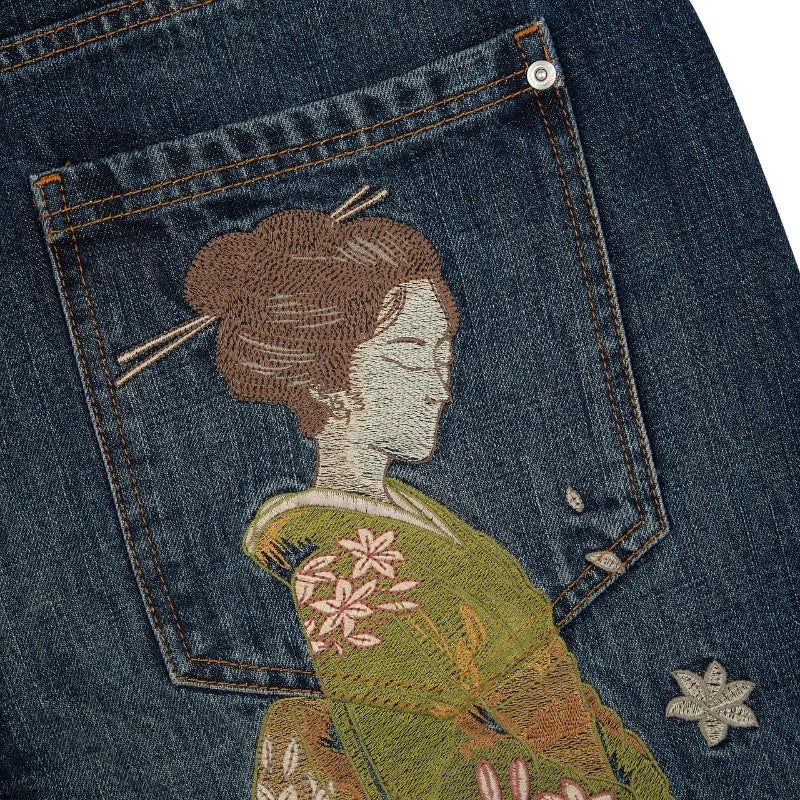 Harajuku Flower Embroidery Baggy washed jeans Y2K Vintage 2000s streetwear American Gothic Pants wide leg pants