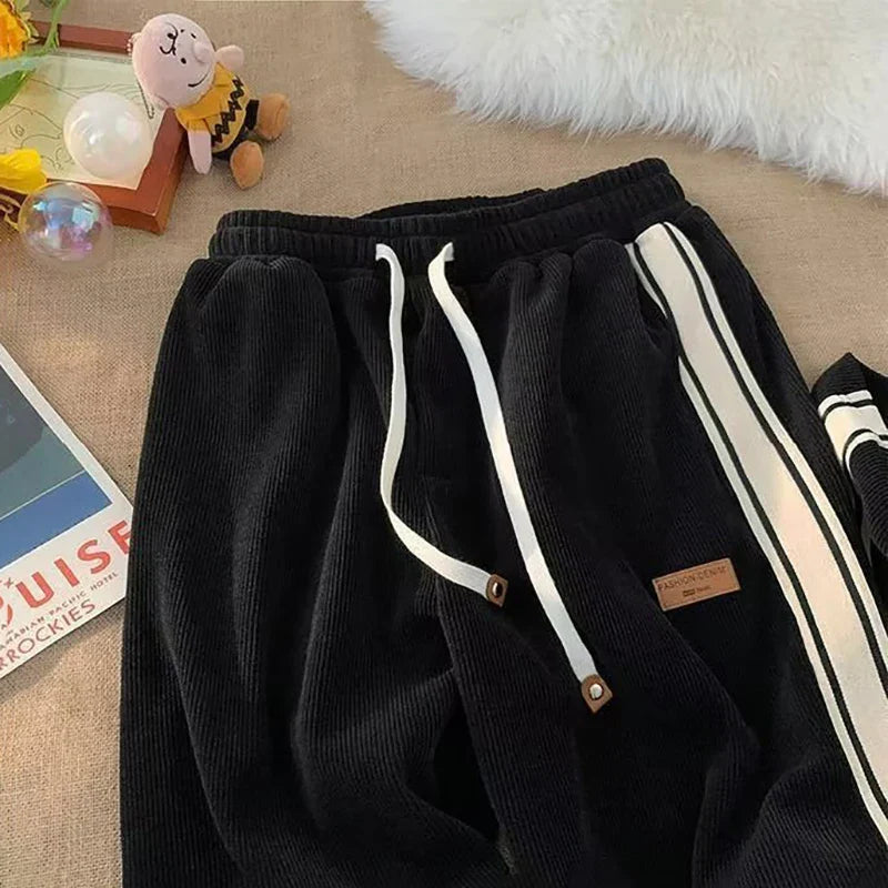 Corduroy Casual Sweatpants Straight Thick Wide Leg Pants Streetwear Outdoor Sports Work Joggers Trousers Male