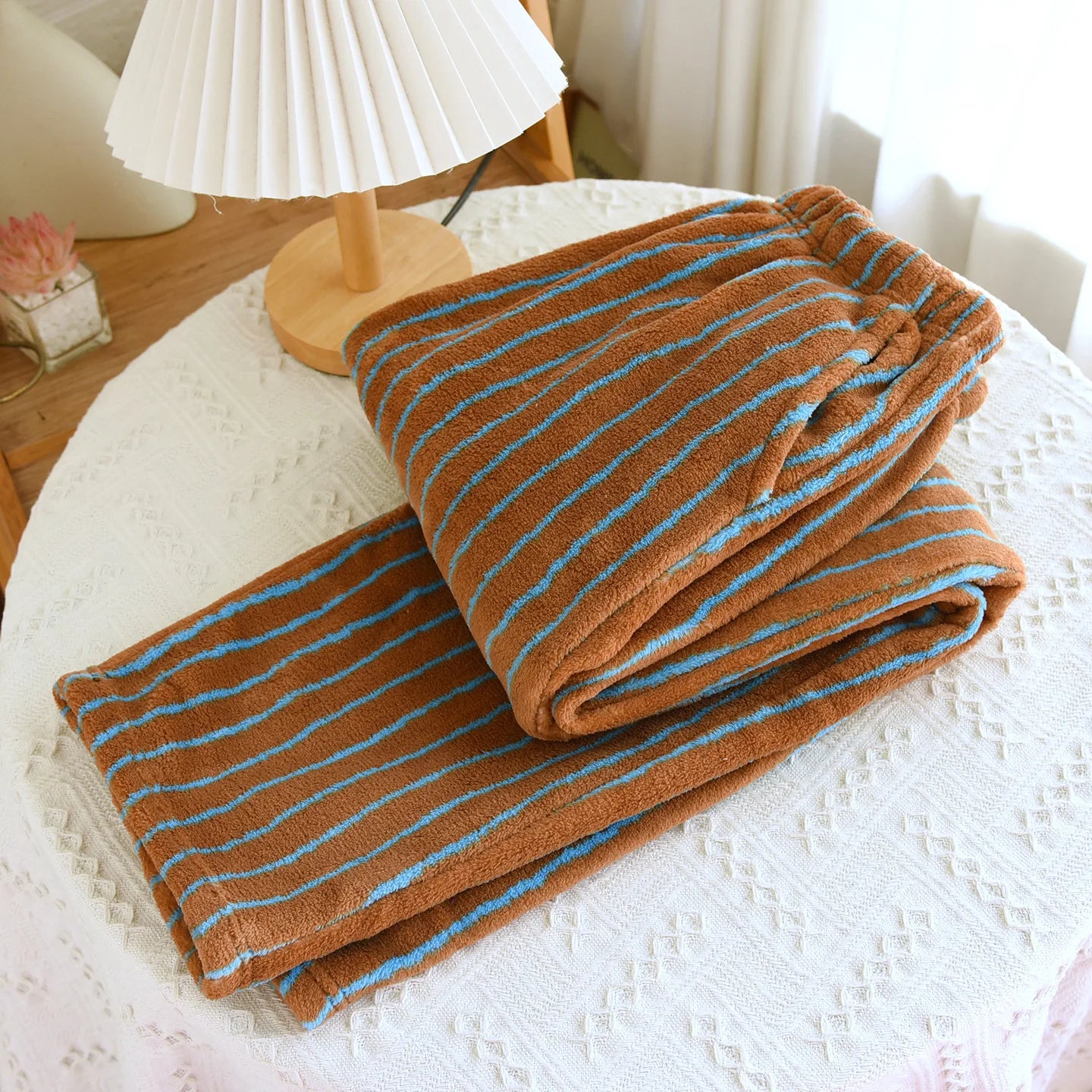 Robe Home Dress Thicken Flannel Bathrobe Kimono Gown Loose Print Stripe Sleepwear Coral Fleece Loungewear