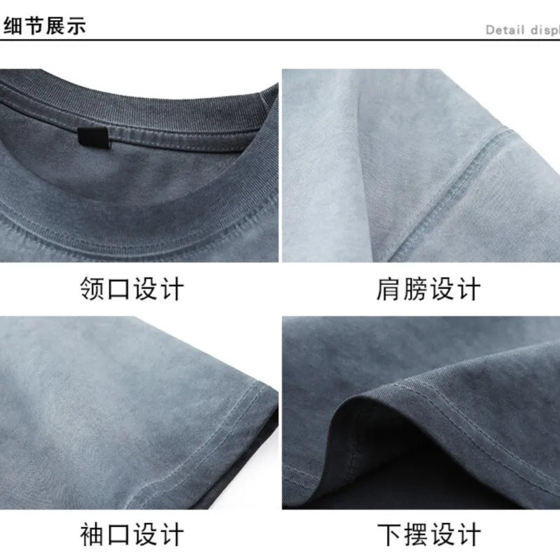 Mens Gradient Washed Loose Crew Neck Tee Streetwear Vintage Distressed Oversized Tshirt man Casual Trendy Basic Top