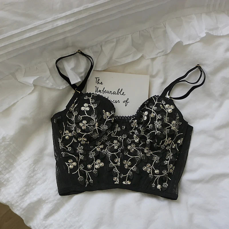 Three-dimensional embroidered bra lace fish bone corset widened breasted with steel ring 2/1 half cup bralette underwear