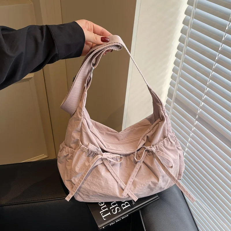 Large Capacity Shoulder Bags Lightweight Nylon Pleated Crossbody Bag Multiple Pockets Hobo Bag