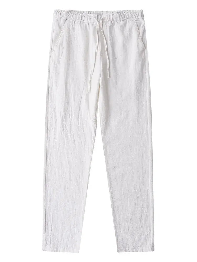Casual Cotton Linen Chino Pants Wide Leg Lightweight Baggy Cotton Sweatpants Male Sport Jogger Straight Work Trousers