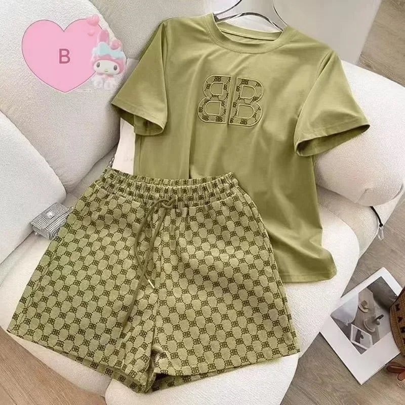 Casual Embroidered Set Thin Milk Silk Sleepwear Short Sleeve Shorts Outfit Comfortable Breathable