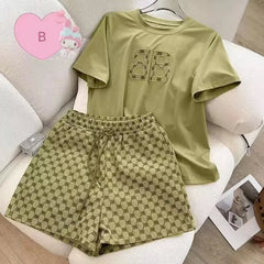 Casual Embroidered Set Thin Milk Silk Sleepwear Short Sleeve Shorts Outfit Comfortable Breathable