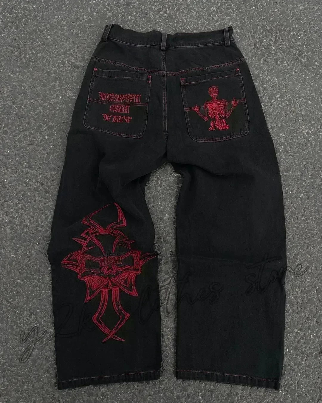 American Trend Joker Pattern Embroidered Loose Jeans Street Y2K Hip Hop Oversized Wide-leg Pants Unisex Jeans