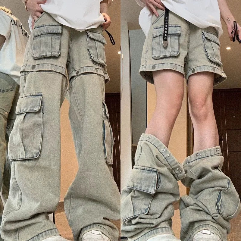 American Detachable Design Sense Tooling Jeans Y2K Gothic Retro High Street Straight Small Vibe Waisted Pants