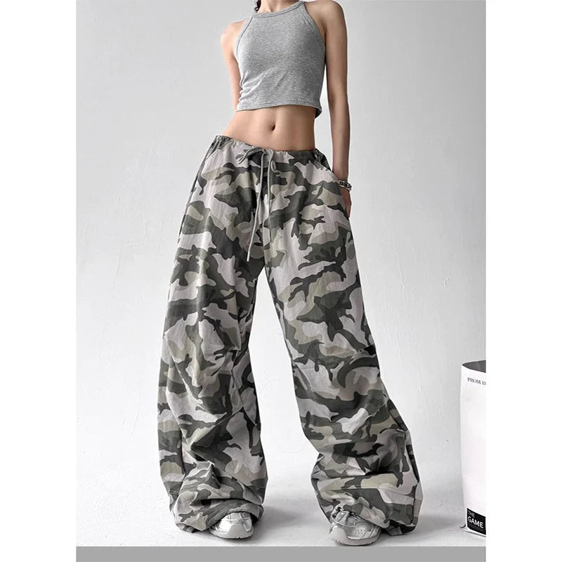 American Retro High Street Casual Overalls Camouflage Loose Wide Leg Pants