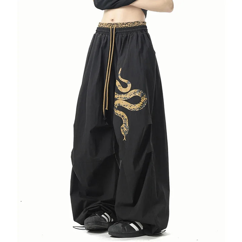 Y2K Streetwear Pants Black Hip Hop Oversized Sweatpants American Vintage Print Loose Casual Dance Trousers New