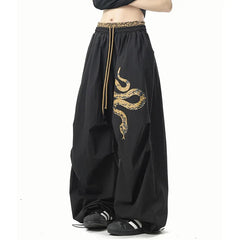 Y2K Streetwear Pants Black Hip Hop Oversized Sweatpants American Vintage Print Loose Casual Dance Trousers New