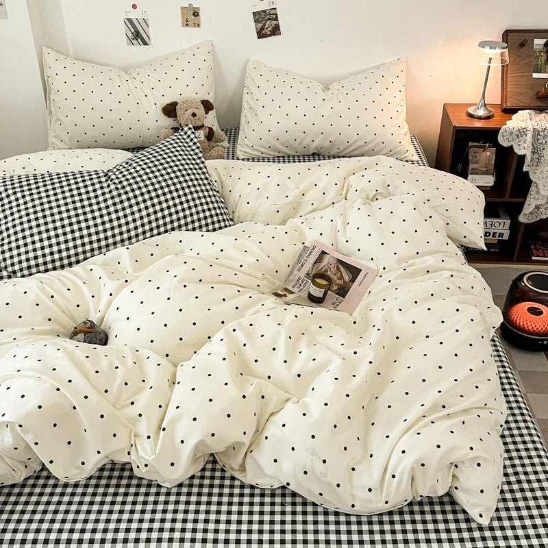 Vintage Double Sided Red Plaid Bedding Set Skin-Friendly Soft Duvet Cover Set with Bed Sheet