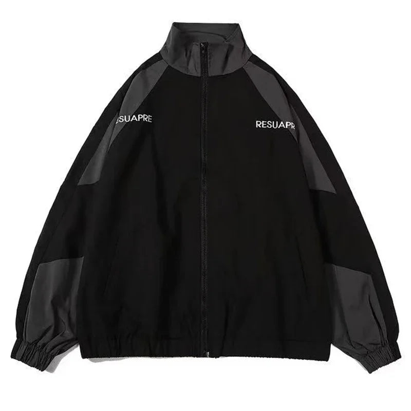Hip Hop Varsity Jacket High Street Patchwork Color Block Windbreaker Coats Thin College Jackets