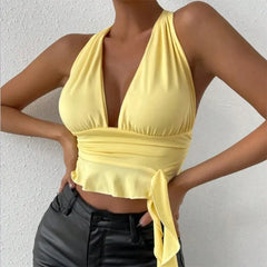 Tight Fitting Deep V-neck Pleated Top Tight Fitting Beach Resort Nightclub Model Tigh