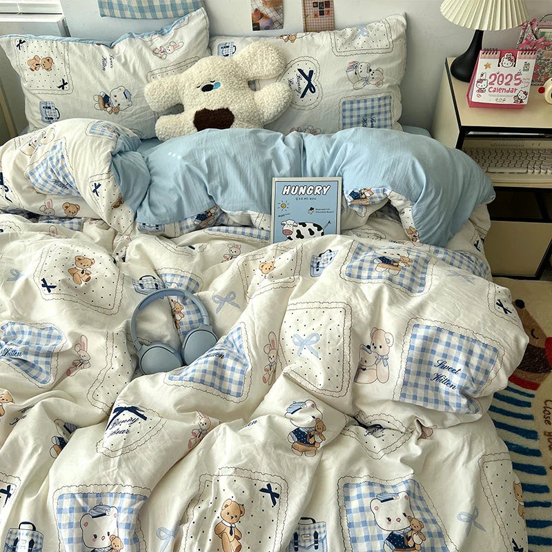 Soft Skin-friendly Bedding Set Comfortable Breathable Duvet Cover Set with Sheet Single Double Quilt Cover