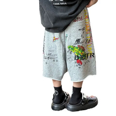 Korean Edition Boys' Trendy Cool Versatile Graffiti Casual Sports Pants Children's Stylish Shorts Trendy