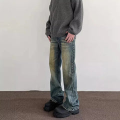 Vintage American Style Straight-Leg Slimming Long Jeans Distressed Washing Denim Pants Trendy Brand Bootcut Pants