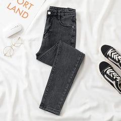 Black Grey Jeans Slimming Cropped Pants Chic Versatile Student Short Trousers Long Pants Slim Fit Sihouette Smoothing